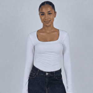 White Long Sleeve Square Neck Top