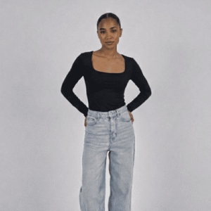 Black Long Sleeve Square Neck Top