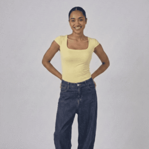 Butter Yellow Short Sleeve Square Neck Top