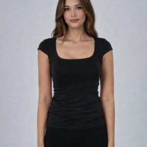 Black Short Sleeve Square Neck Top