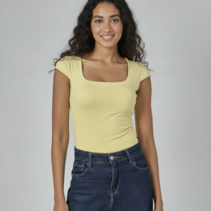 Butter Yellow Short Sleeve Square Neck Top