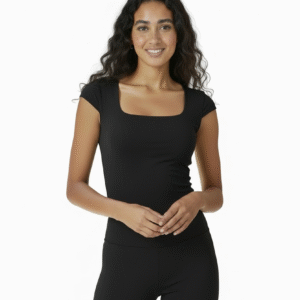 Black Short Sleeve Square Neck Top